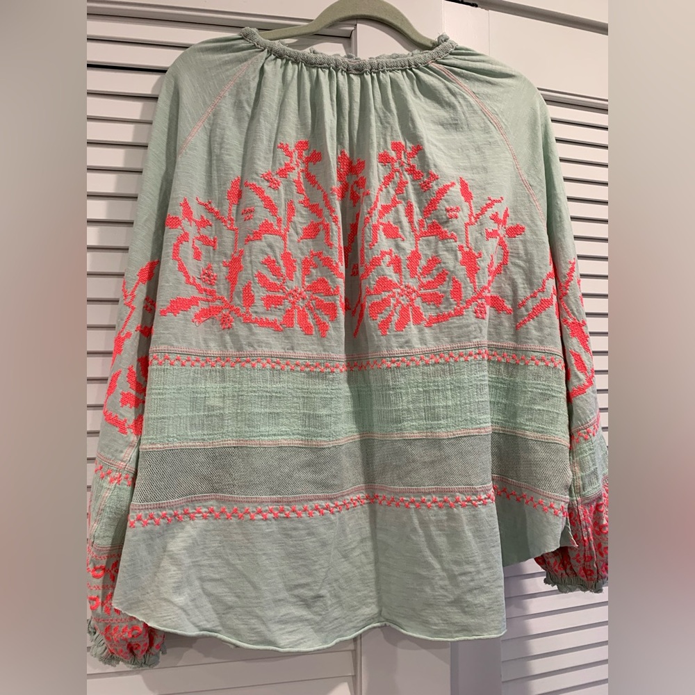 Pristine Free People Persuasion top heavy embroidery oversized sleeve cotton XS - Picture 7 of 8
